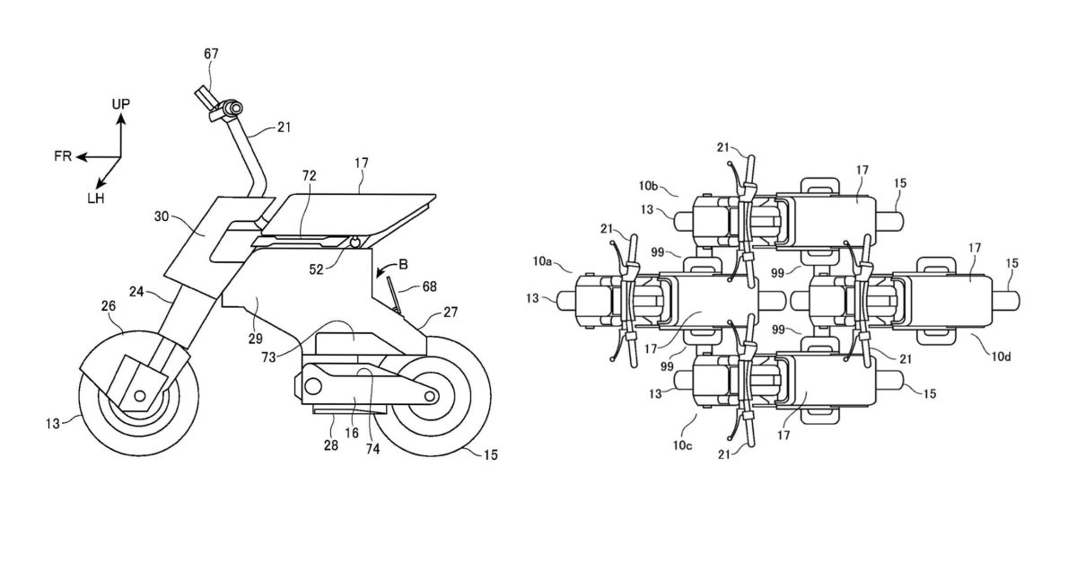 Honda Patents This Teeny Tiny Electric Motorcycle That Snaps Together With Others Like