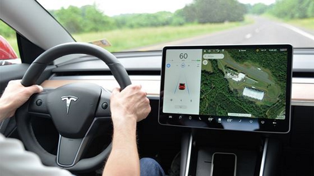 Tesla Model 3 dashboard in Autopilot testing with IIHS [CREDIT: IIHS]