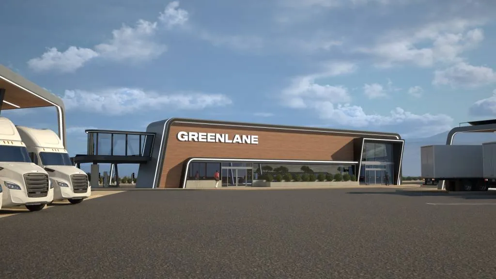 Rendering of proposed Daimler Trucks Greenlane charging and hydrogen fueling site.