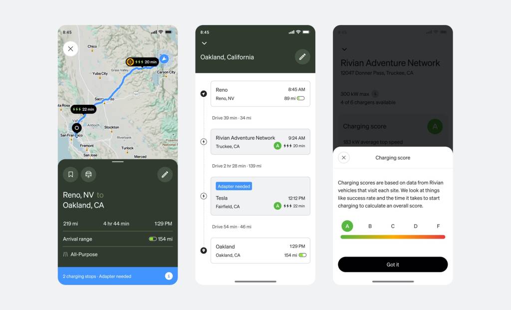 Rivian charging grades for trip planning - Software Update 2024.11.01