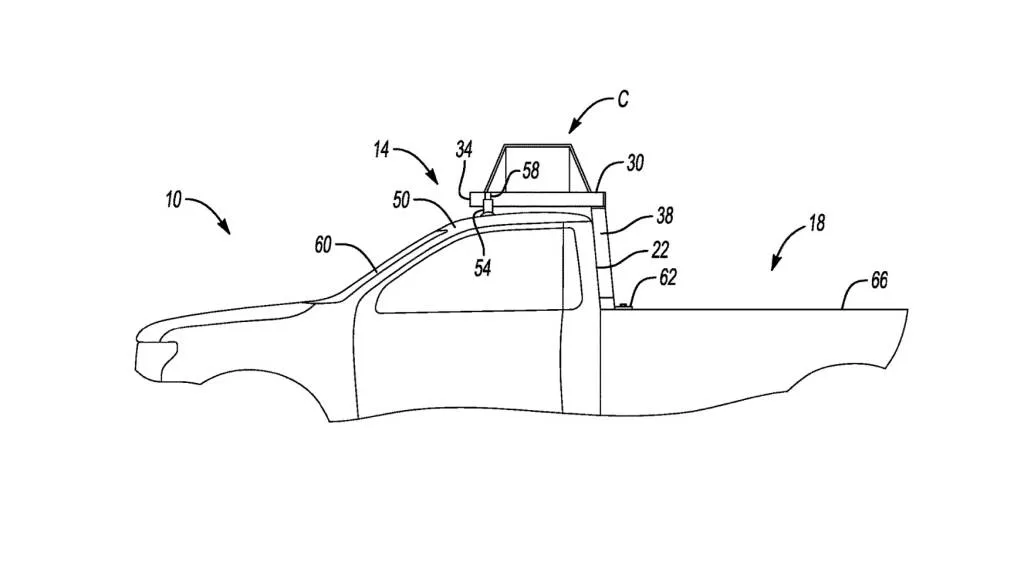 Ford deployable roof rack patent image